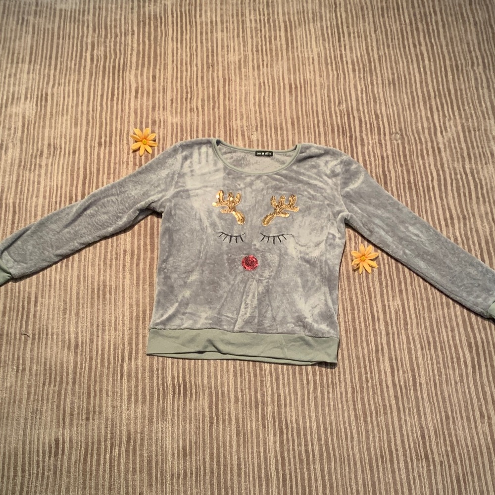 Molo Gray Sweatshirt with Gold Antlers and Red Accents